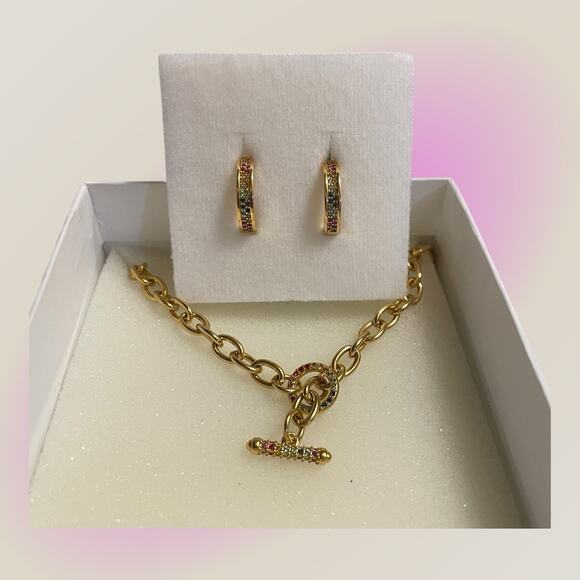 Diane Von Furstenberg DVF Multicolor Swarovski Toggle Necklace Earrings Set NWT - Picture 4 of 13